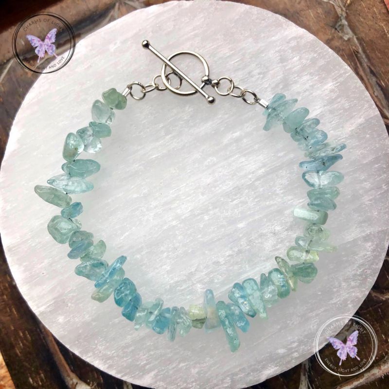 Blue Topaz Chip Bracelet With Silver Toggle Clasp